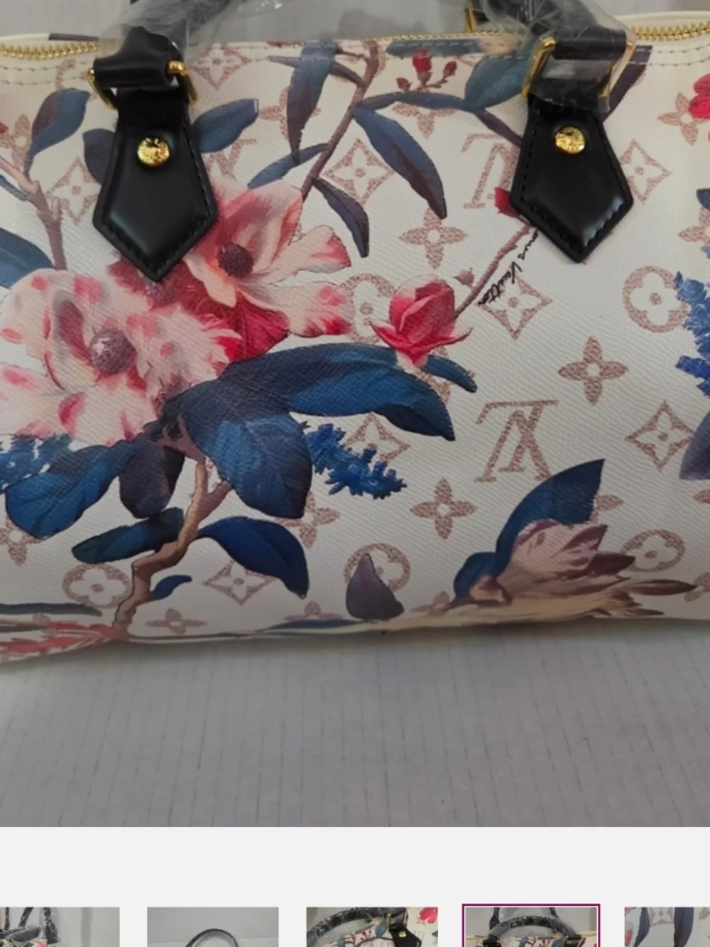 Floral Monogram Satchel - White, Blue & Pink